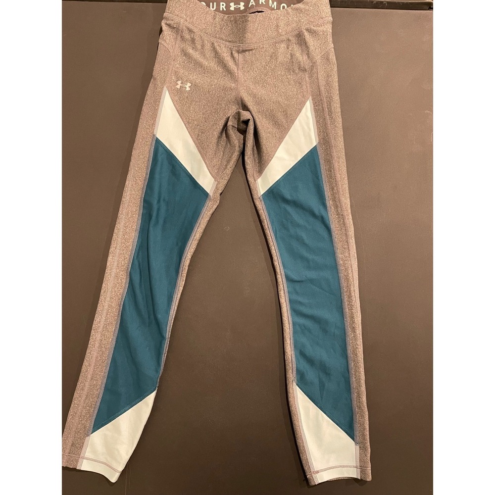 Under Armour HeatGear Compression Leggings Womens Size Small Gray Teal White